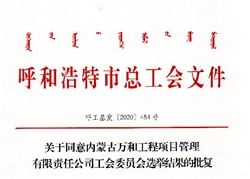 关于同意内蒙古万和工程项目管理有限责任公司工会委员会选举结果的批复